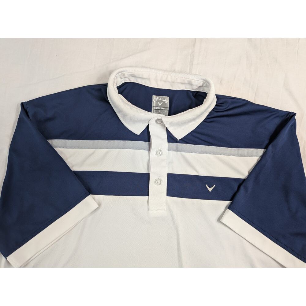 Callaway Opti Dri Golf Polo Shirt Men's Size Large Blue And White Performance